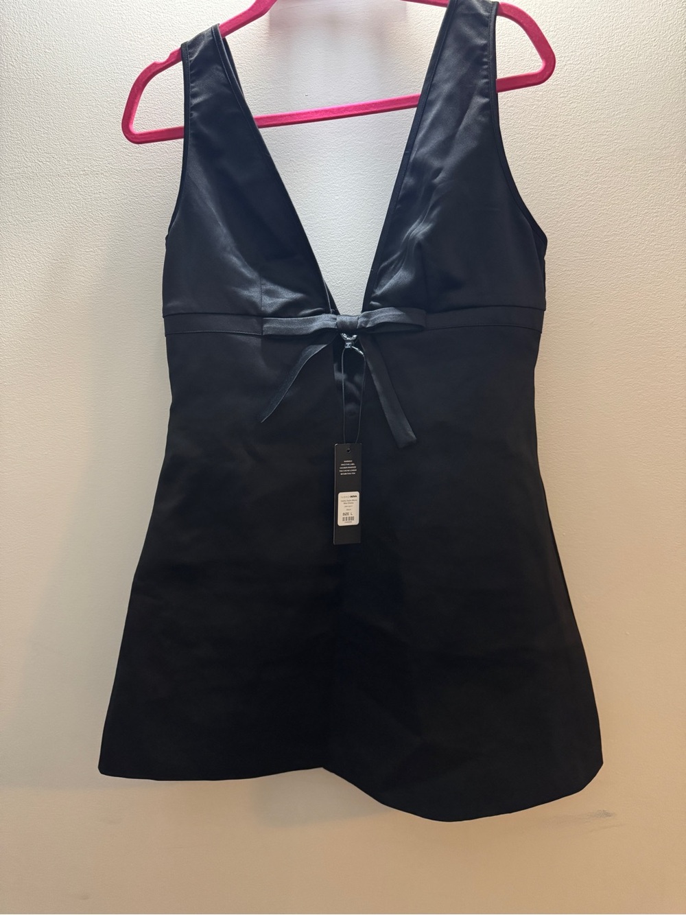 Black satin micro mini dress